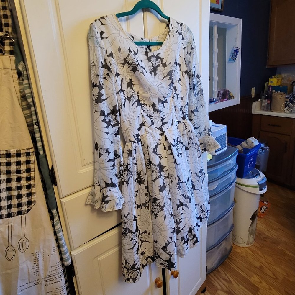 Wendy Lane Montreal Black and White Floral Midi Dress